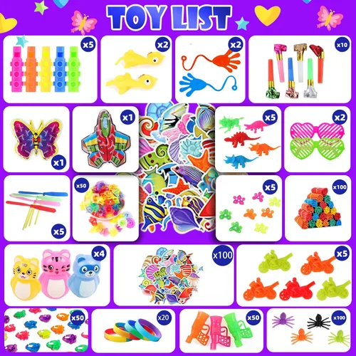 Vista 3 de 1000 piezas de paquete de juguetes para juguetear, recuerdos de fiesta a granel para niños, rellenos de calcetines, cofre de caja del tesoro, fiesta