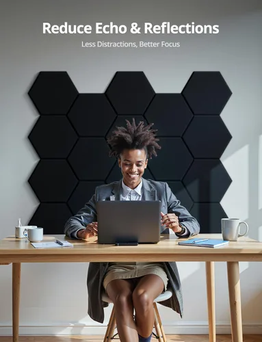 Vista 7 de Paneles de pared acústicos hexagonales autoadhesivos, paquete de 18 azulejos absorbentes de sonido para paredes y puertas, panel interior decorativo
