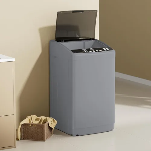 Vista 6 de Lavadora completamente automática de 21 libras, lavadora portátil de 2.5 pies cúbicos con bomba de drenaje, 10 programas de lavado y 8 niveles