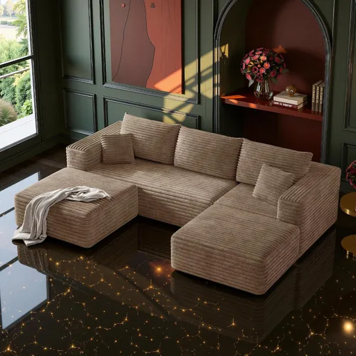 Vista 11 de MoonSpeak - Sofá seccional deshuesado de 133 pulgadas para sala de estar Sofá modular en forma de L, asiento profundo, pana suave, sin montaje