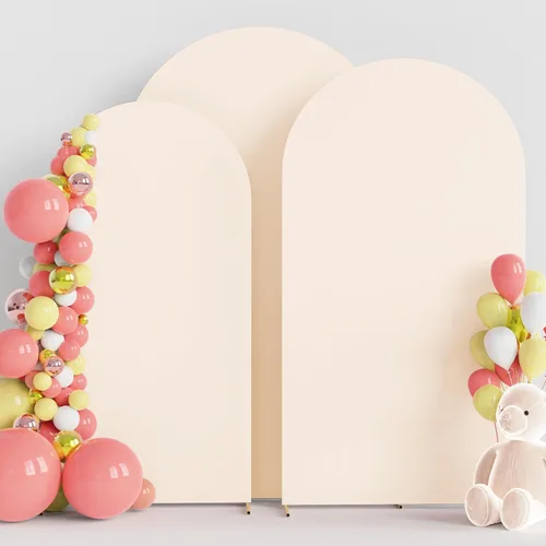 Vista 25 de Wokceer - Juego de 3 fundas de arco para telón de fondo, color beige 6FT,5FT,4FT Spandex Fitted Balloon Arch Cover Round Top Chiara Backdrop Cover