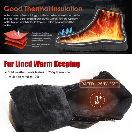 Vista 3 de ulogu Men's Snow BootsWaterproof Insulated Fur Lined BootiesLightweight Winter Shoes