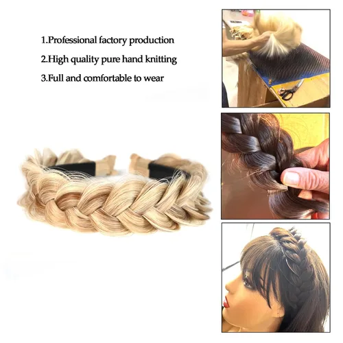 Vista 5 de Banda ancha trenzada para el cabello, accesorios para el cabello, banda elástica antideslizante para mujeres y niñas (A1002)