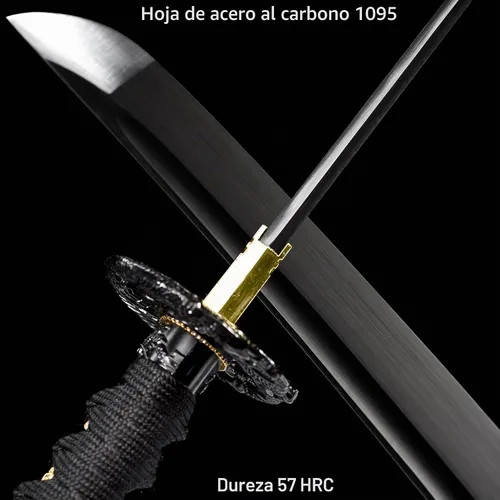 Vista 3 de Samurai Katana Espada hecha a mano de acero de alto carbono 1095 Japonesa Real Katana Espada de Espiga Completa Afilada Negro dragón