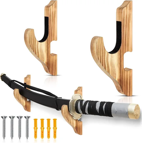 Vista 8 de Chunful - 2 piezas de soporte de pared para espada, soporte de katana, soporte de 1 nivel, soporte de katana de madera ajustable para exhibición