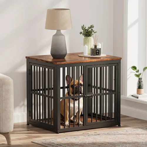 Vista 8 de Lyromix Mueble de jaula para perros de 27 pulgadas con 3 puertas, mesa auxiliar de madera resistente para perros pequeños, múltiples unidades se