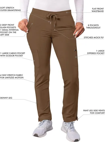 Vista 3 de Pantalones Adar Addition Scrubs, ropa quirúrgica, ajustados, con cordón, estilo cargo, para mujer