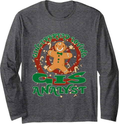 Vista 5 de GIS Analyst Job Gingerbread Funny Xmas Long Sleeve T-Shirt
