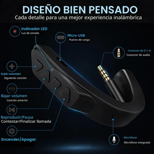 Vista 4 de Adaptador Bluetooth inalámbrico aptX mejorado para auriculares Bose QuietComfort 25 QC 25 con micrófono/control de volumen, negro Añade audio