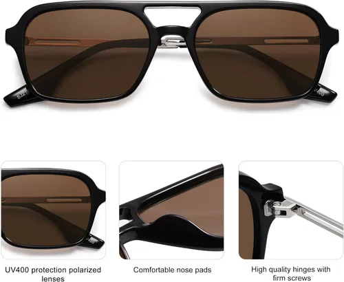 Vista 31 de SOJOS Vintage Polarized Aviator Sunglasses for Women Men 70s Retro Flat Narrow Rectangular Womens Glasses SJ2186