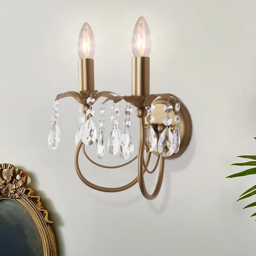Vista 9 de Sedelan Apliques de pared de cristal enchufables, aplique de pared interior, aplique de vela de 2 luces, aplique vintage enchufable con cristales