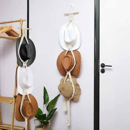 Vista 5 de Organizador de sombreros bohemio para colgar en la pared, ganchos de madera para colgar en la pared, para colgar en la pared, para colgar sombreros