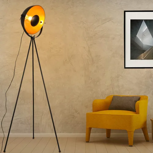 Vista 2 de COSYLUX Lámpara de pie con trípode industrial para sala de estar, moderna lámpara de pie alta satélite para dormitorios, oro negro (sin bombillas)
