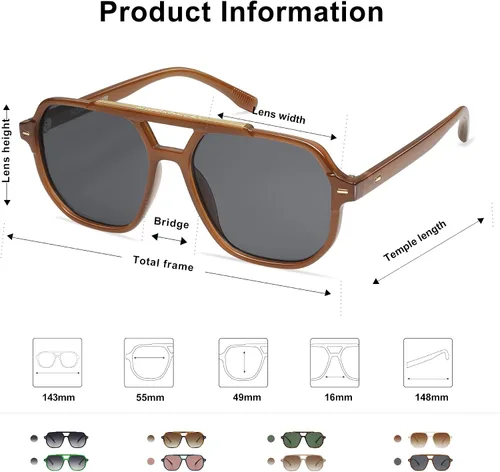 Vista 5 de SOJOS Gafas de sol polarizadas estilo aviador retro de moda para hombres y mujeres, estilo vintage de los años 70, marco cuadrado elegante SJ2283