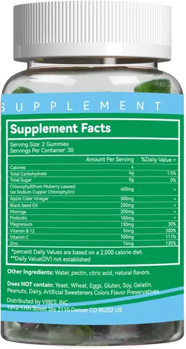 Vista 5 de Gomitas de clorofila sin azúcar, vitamina B12 y zinc, desodorante natural*, apoya la desintoxicación saludable de la piel y el cuerpo*, apoyo
