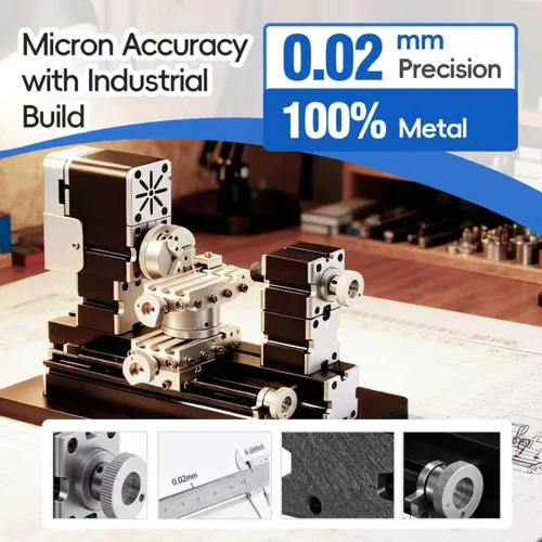 Vista 5 de Mini torno de metal de 60 W, 12,000 RPM, herramienta de 4 ejes para plástico acrílico de madera de metal suave, micro torno de precisión