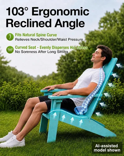 Vista 4 de MXIMU Silla Adirondack moderna resistente a la intemperie con portavasos, sillas de gran tamaño para hogueras Adorondic de plástico al aire libre