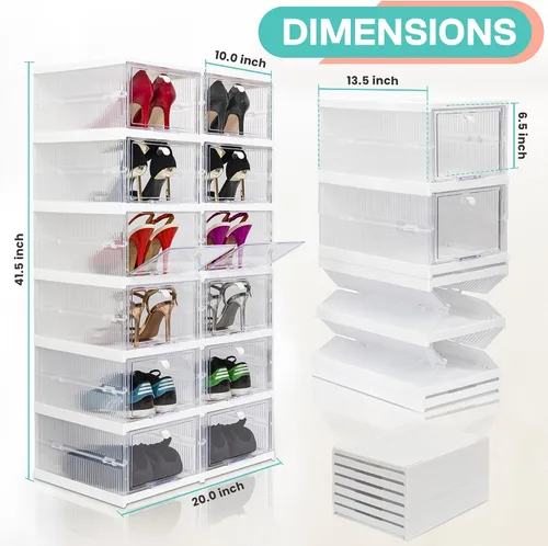 Vista 4 de Wondersome Organizador plegable para zapatos, 12 compartimentos, contenedores de almacenamiento de puertas transparentes, zapatos plegables, botas