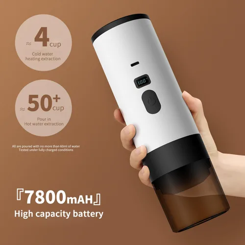 Vista 5 de Cafetera portátil de café autocalentable para automóvil, cafetera de café expreso para viajes, camping, funciona con pilas, USB/tipo C, con café