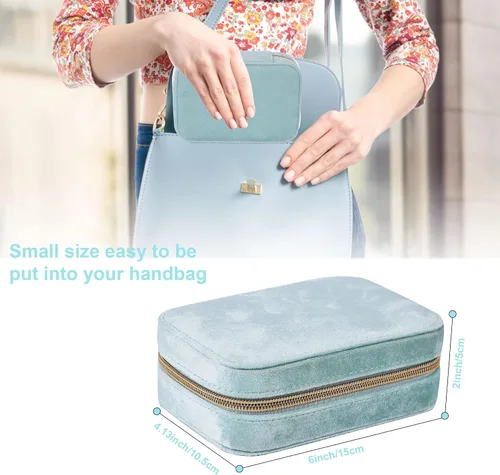 Vista 2 de Dajasan Cajas de Joyería de Terciopelo, Mini Estuche de Joyería de Viaje, Pequeño Organizador de Joyería de Viaje Portátil para Aretes, Pulseras
