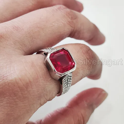 Vista 8 de Natural Ruby Ring, Ruby Mens Heavy Ring, July Birthstone, Oxidized, 925 Sterling Silver, Signet Ring, Christmas, Thanksgiving, Handmade, Statement