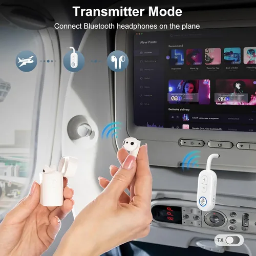 Vista 3 de Adaptador de audio Bluetooth 5.3, receptor transmisor Bluetooth 2 en 1, auriculares inalámbricos, baja latencia, manos libres, adaptador de audio