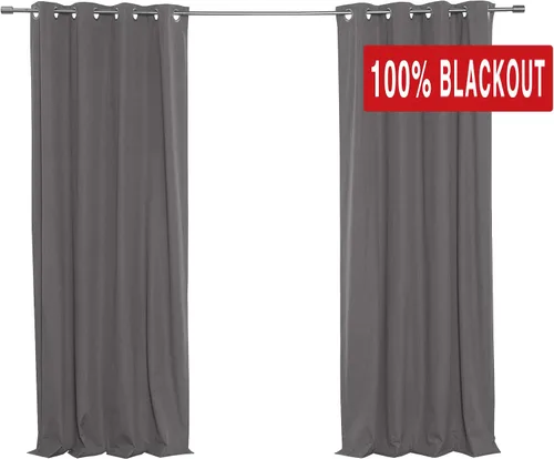 Vista 2 de Best Home Fashion ZeroLight - Cortinas opacas térmicas con ojales texturizados, 100 % de lino, color gris oscuro, 52 pulgadas de ancho x 63 pulgadas