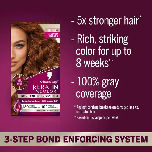 Vista 2 de Schwarzkopf Keratin - Tinte permanente para el cabello, castaño castaño medio 7.7, color de calidad profesional para hasta el 100 % de cobertura