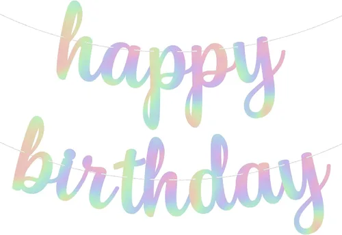 Vista 10 de Cartel cursivo negro de feliz cumpleaños – pre-encordado, 10 pies Decoraciones de feliz cumpleaños con purpurina para mujeres, hombres, niños