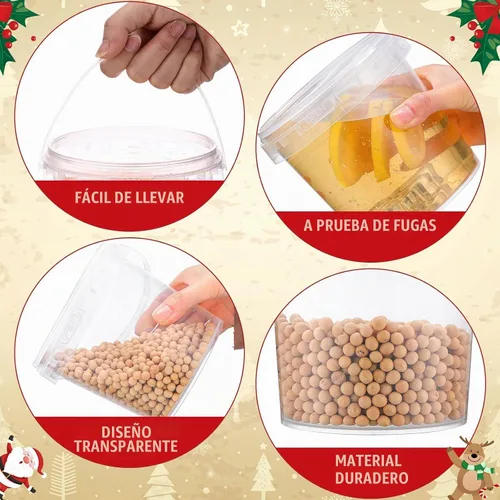 Vista 3 de PerKoop 20 piezas cubos de helado de 32 oz con tapas y asas, cubos transparentes de cóctel de ron con calcomanías, tina transparente de plástico