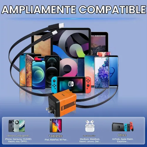 Vista 8 de 2-en-1 Compatible con Cargador Rápido de 120w, Nuevo Adaptador de Corriente de Pared Retráctil de Carga Rápida de 2025 con Enchufe Plegable Todo