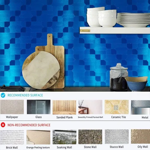 Vista 5 de XUANINY 7 hojas de azulejos metálicos para salpicaduras de muro, autoadhesivas, múltiples formas, mosaico de aluminio 3D, adhesivo de pared