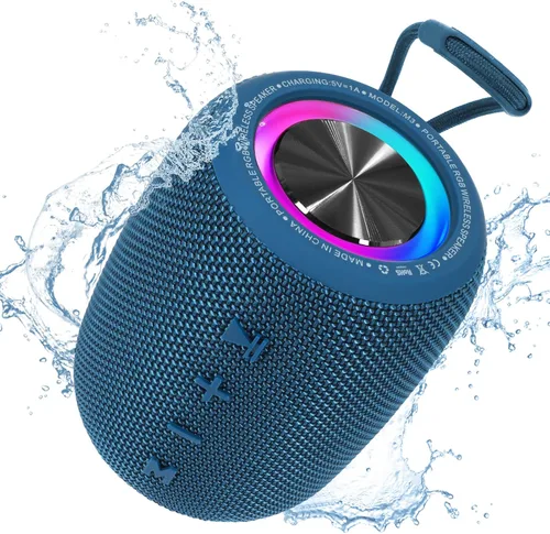 Vista 13 de Altavoz Bluetooth portátil, altavoz inalámbrico BT5.3 de 20W con diafragmas de graves, luces LED multimodos dinámicos, IPX6 resistente al agua