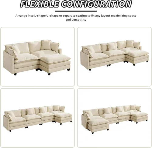Vista 6 de Sofá modular modular de felpilla beige de 78 pulgadas para sala de estar, sofá modular de felpilla beige para sala de estar, sofás para sala