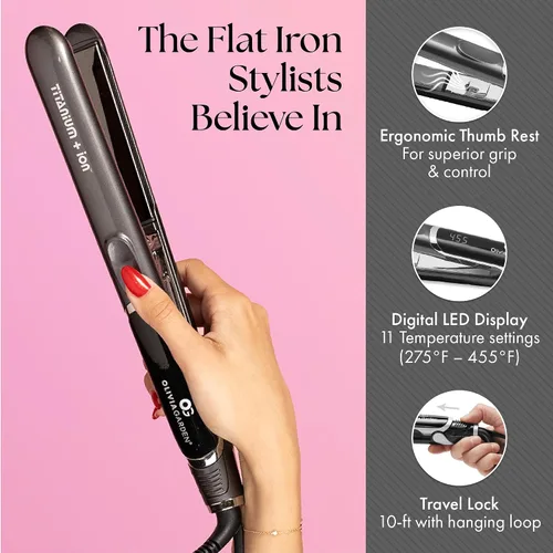 Vista 3 de Olivia Garden Titanium + Ion Professional Flat Iron - Hair Straightener for All Hair Types - Includes Heat-Resistant Mat - 3D Floating Plates
