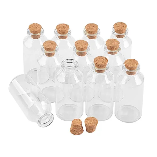 Vista 11 de 12 botellas de corcho de vidrio transparente de 0.1 fl oz, frascos de vidrio, frascos de almacenamiento vacíos, botellas de deseos decorativas