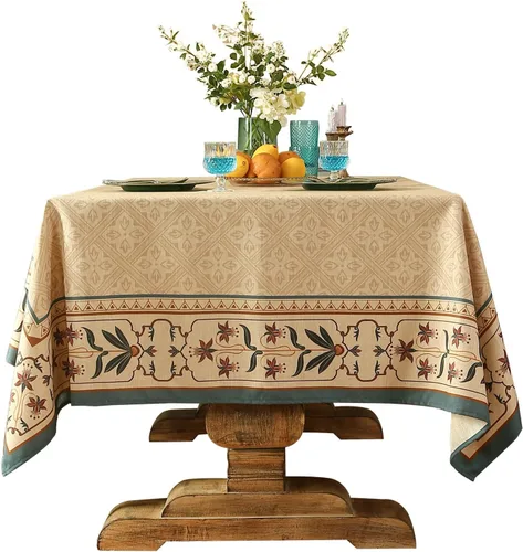 Vista 44 de [Usado] patdrea Mantel largo de lino de diseño verde para mesa rectangular, mantel vintage transpirable con patrón de frutas amarillas, funda