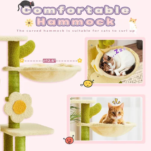 Vista 4 de Erinnyees Árbol de flores para gatos, torre para gatos de 38.2 pulgadas, torre de árbol de gatito de varios niveles para interiores, casa de gatitos