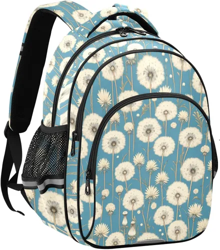 Vista 2 de Mochila de viaje victoriana retro con flor de diente de león blanca para niños, adolescentes, niños, mochila escolar para adolescentes y niños