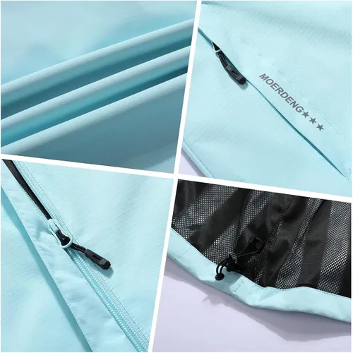 Vista 6 de MOERDENG Chaqueta impermeable para mujer impermeable para exteriores ligera softshell para senderismo viajes