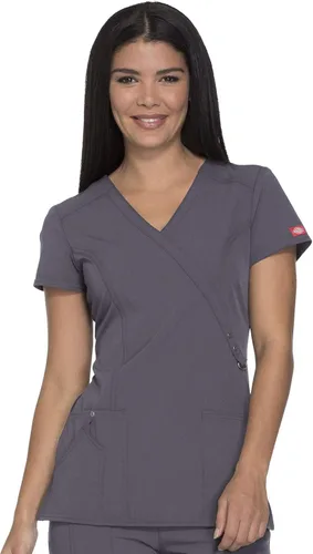 Vista 6 de Dickies Xtreme Stretch Mujer Scrubs Top Mock Wrap 85956 Negro