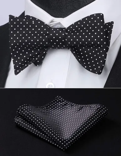 Vista 163 de HISDERN Pajaritas para hombre, diseño de lunares, corbatín y bolsillo cuadrado, clásico, esmoquin de negocios, boda, pajaritas, pañuelo