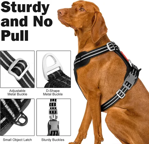 Vista 3 de Arnés sin tirones para perro, chaleco reflectante ajustable con broche de metal, malla suave transpirable sin estrangulamiento para cachorro, fácil