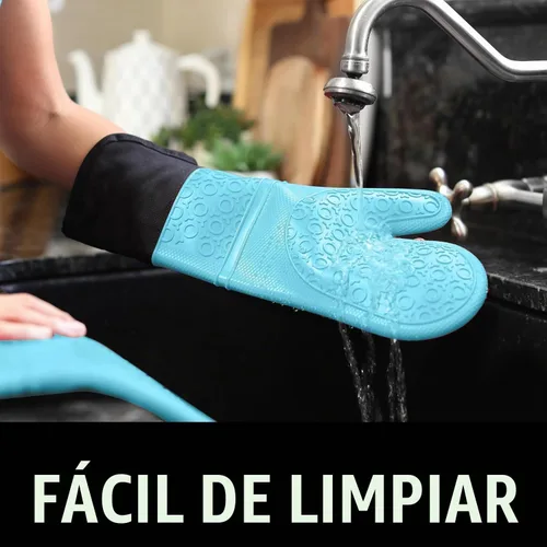 Vista 7 de HOMWE - Manopla de horno profesional y extralarga de silicona, guantes con forro acolchado, agarraderas resistentes al calor, guantes flexibles