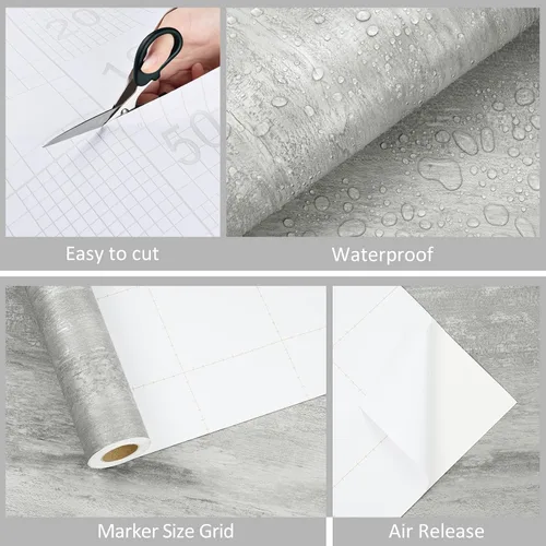 Vista 6 de WESTICK Papel de contacto de madera gris para encimeras, papel tapiz de madera gris, autoadhesivo, impermeable, papel de contacto de grano de madera