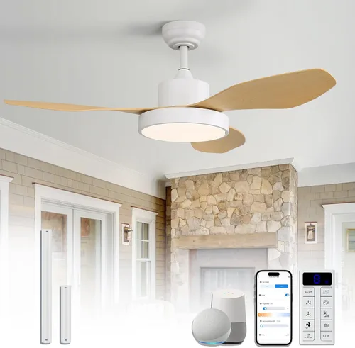 Vista 11 de Sofucor Ventilador de techo de 47 pulgadas con luces de montaje empotrado, modernos ventiladores de techo para exteriores con control remoto, 3CCT
