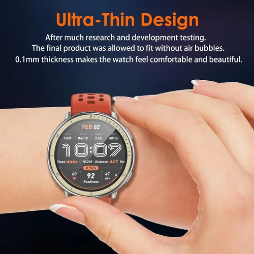 Vista 7 de Protector de pantalla compatible con Amazfit Active 2, antiarañazos, cobertura de pantalla completa 3D, compatible con fundas, HD Ultra, paquete de 3