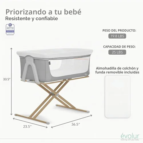 Vista 2 de Evolur Orabelle - Cuna portátil para bebé, plegable con bolsa de viaje
