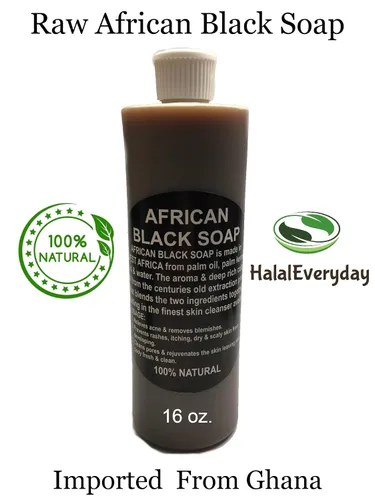 Vista 2 de HalalEveryday - Jabón negro africano crudo líquido, 100% puro y natural, libre de productos químicos, con aceite esencial de árbol de té de Ghana