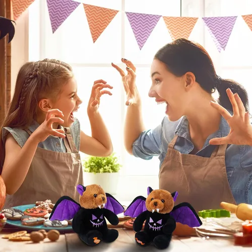 Vista 6 de HyDren 2 piezas de oso de peluche de Halloween de oso de felpa suave con disfraz temático de Halloween, bonito juego de felpa para decoración